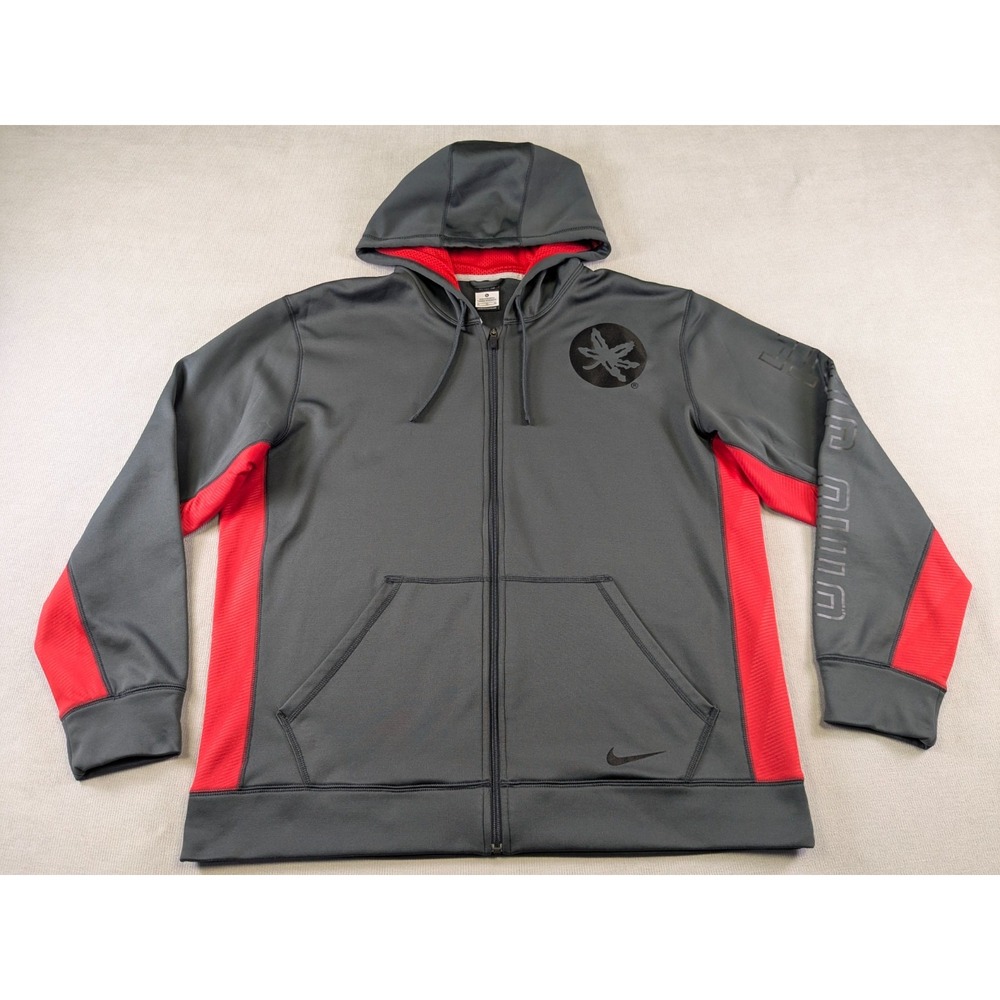 Ohio State Buckeyes Jacket Mens XL Gray Nike Full Zip Hoodie Therma Fit OSU